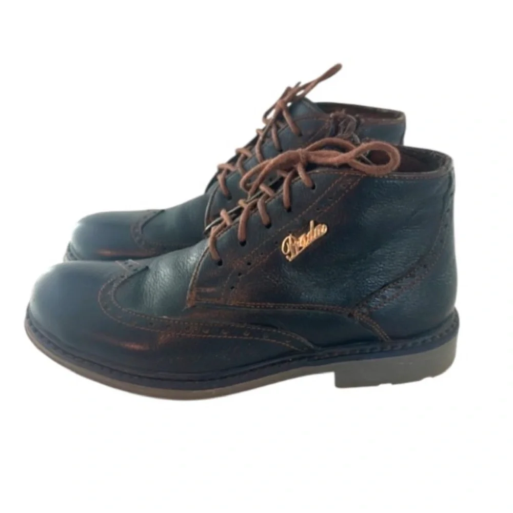 Authentic Prada luxury designer boys navy leather oxford boots sz 13.5 Euro 31